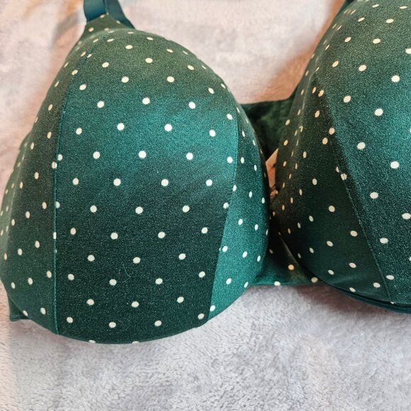 Cacique Polka Dot Full Coverage Lightly Lined Bra 40F Green Adjustable Straps - Picture 8 of 16